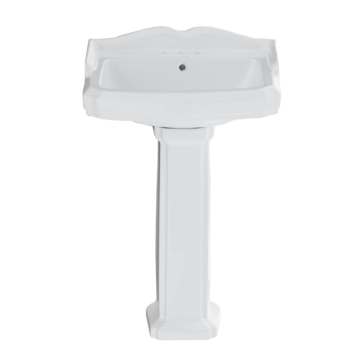 Glossy Porcelain Rectangular Pedestal Bathroom Sink with Overflow