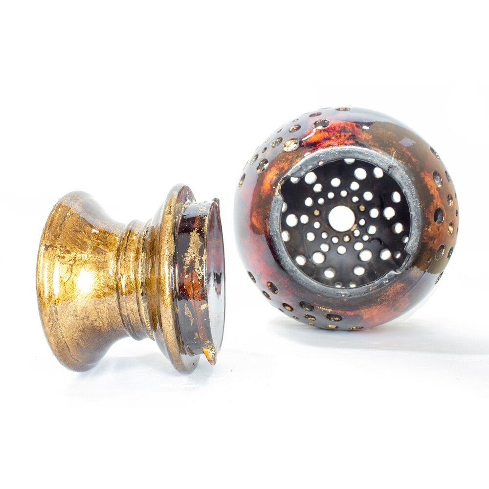 Glow Foiled & Lacquered Ceramic Globe Candleholder