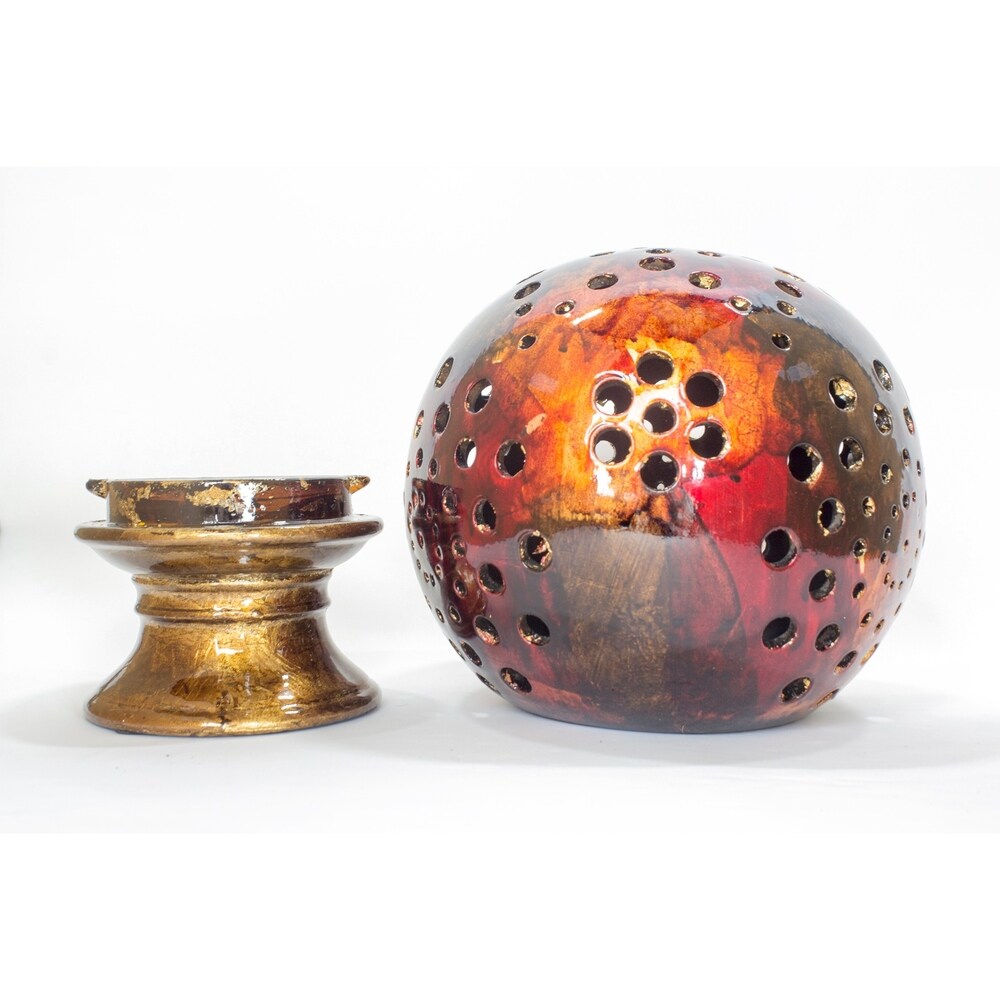 Glow Foiled & Lacquered Ceramic Globe Candleholder