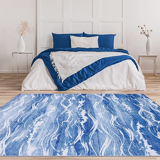 Garvee Throw Area Rug Non Slip Low Pile Rug Non-Shedding Ocean Wave Pattern Carpet for Living Room Bedroom Kitchen Home Decor