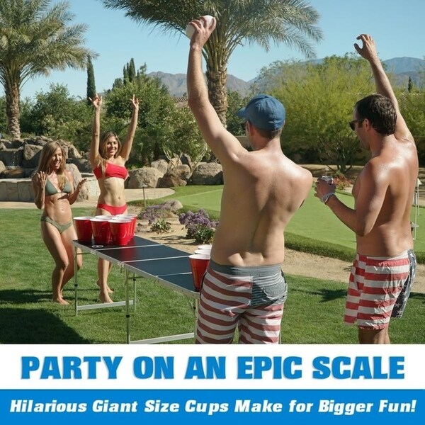 GoBig 110oz Giant Red Party Cups 24 PACK with 4 XL 3" Pong Balls | Giant Cups for Beer Pong, Flip Cup or Novelty Use