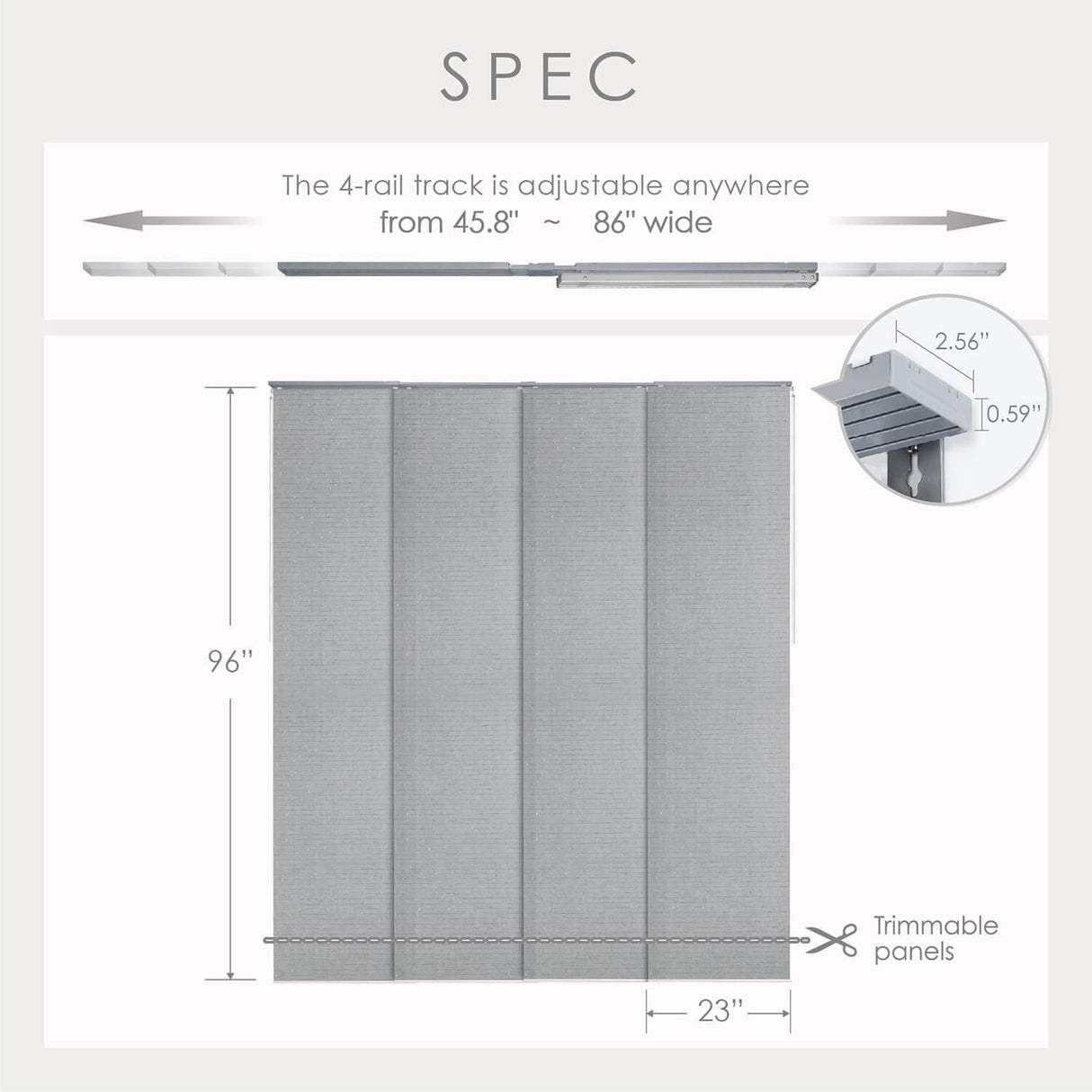 GoDear Design Adjustable Sliding Panel Track Blinds, Vertical Blinds, Classic, 45.8"- 86" W x 96" L