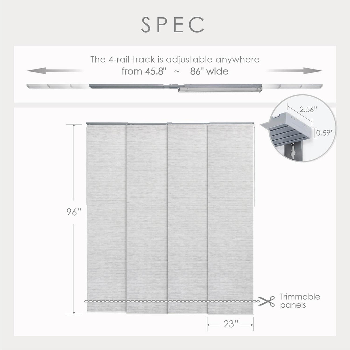 GoDear Design Adjustable Sliding Panel Track Blinds, Vertical Blinds, Classic, 45.8"- 86" W x 96" L