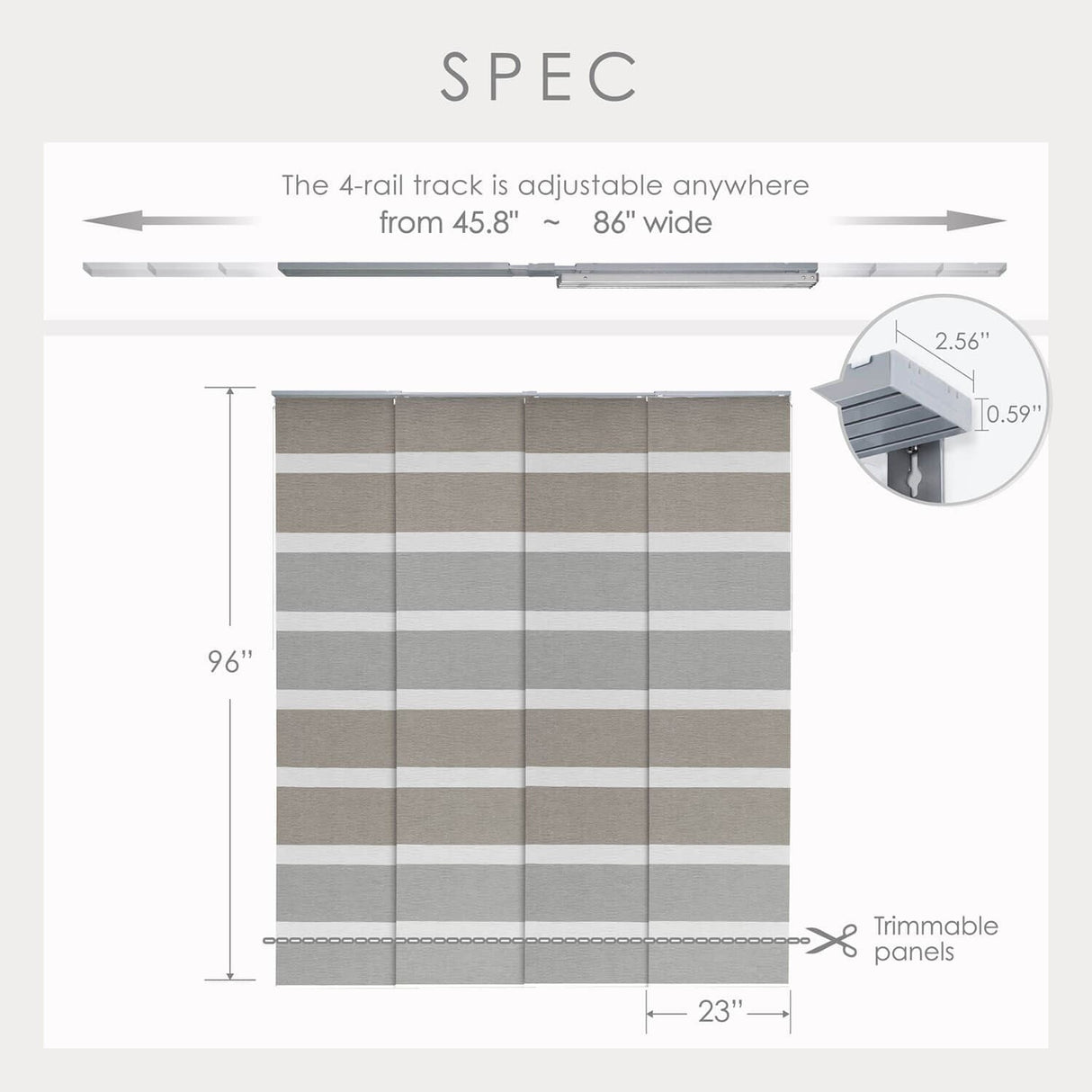 GoDear Design Adjustable Sliding Panel Track Blinds, Vertical Blinds, Classic, 45.8"- 86" W x 96" L