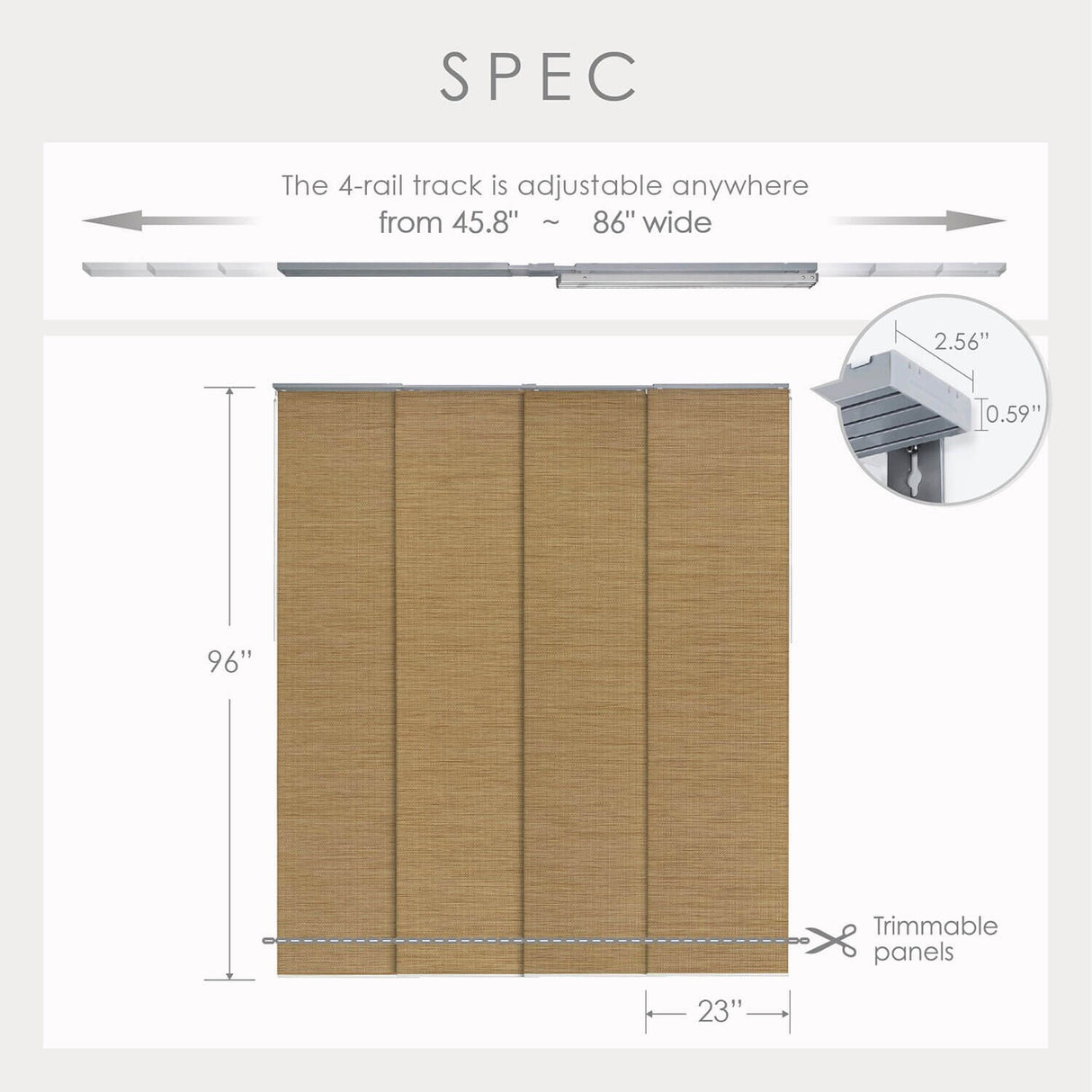GoDear Design Adjustable Sliding Panel Track Blinds, Vertical Blinds, Classic, 45.8"- 86" W x 96" L