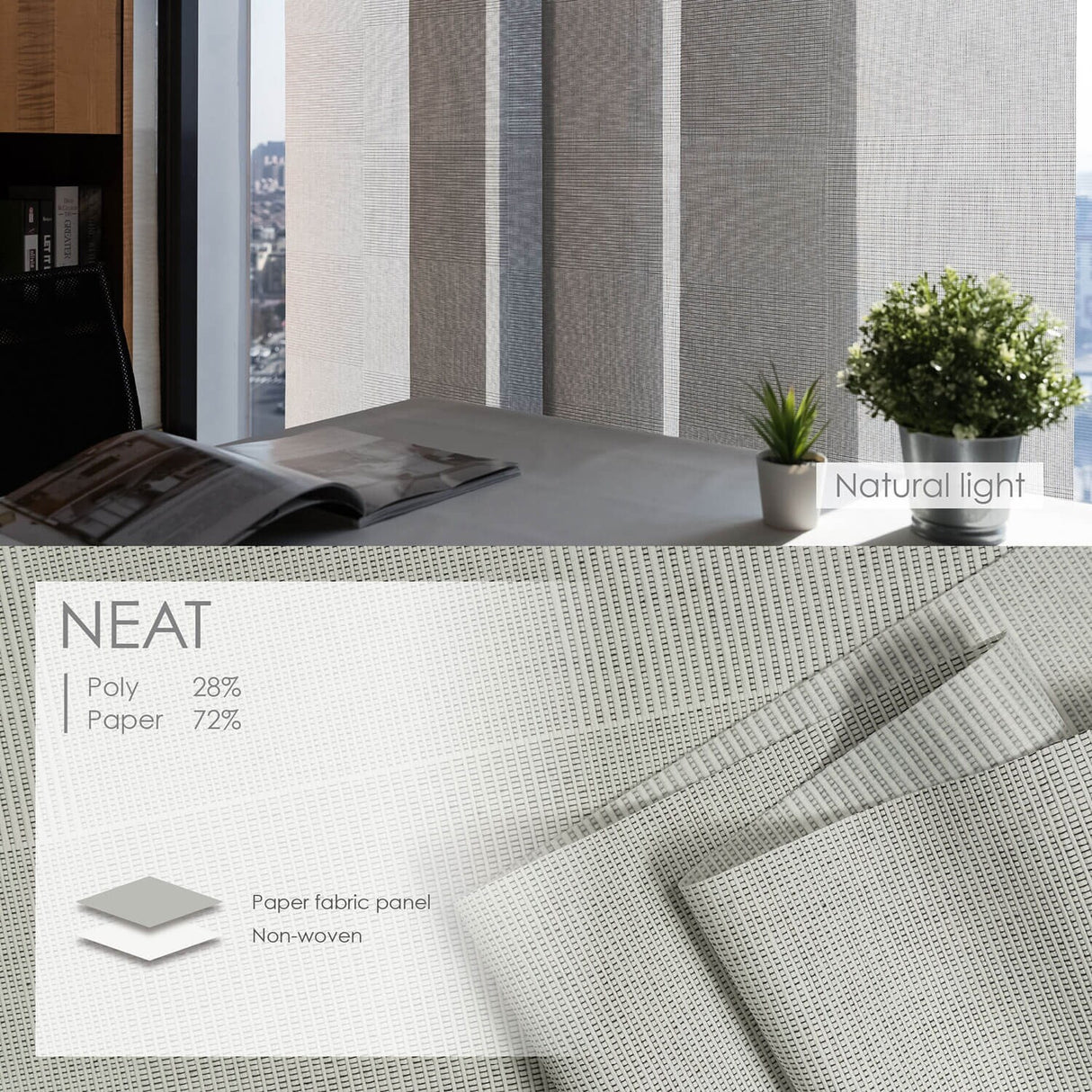 GoDear Design Natural Woven Adjustable Sliding Panel Track Blinds, Vertical Blinds, Urban Plaid, 45.8"- 86" W x 96" L