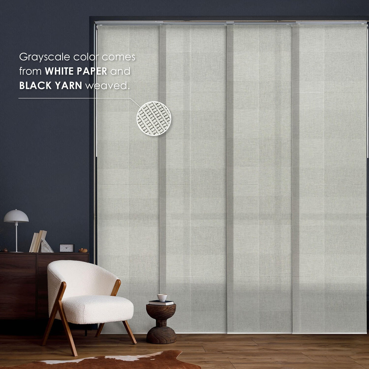 GoDear Design Natural Woven Adjustable Sliding Panel Track Blinds, Vertical Blinds, Urban Plaid, 45.8"- 86" W x 96" L