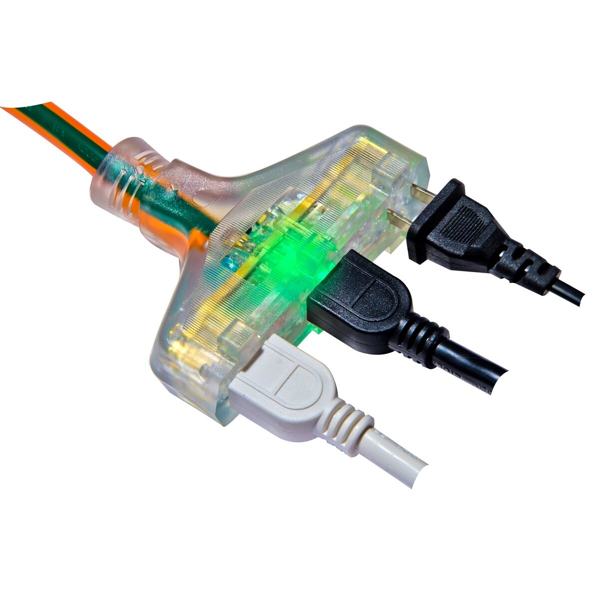 GoGreen Power 12/3 3-Outlet Heavy Duty Extension Cord - Lighted End, Orange