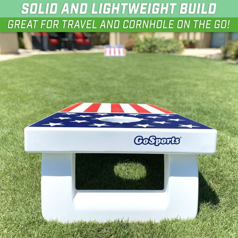 GoSports 4'x2' All Weather American Flag Cornhole Game Set - Includes 8 Bags & Game Rules