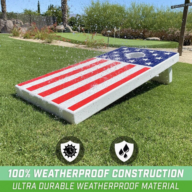 GoSports 4'x2' All Weather American Flag Cornhole Game Set - Includes 8 Bags & Game Rules