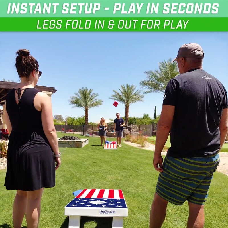 GoSports 4'x2' All Weather American Flag Cornhole Game Set - Includes 8 Bags & Game Rules