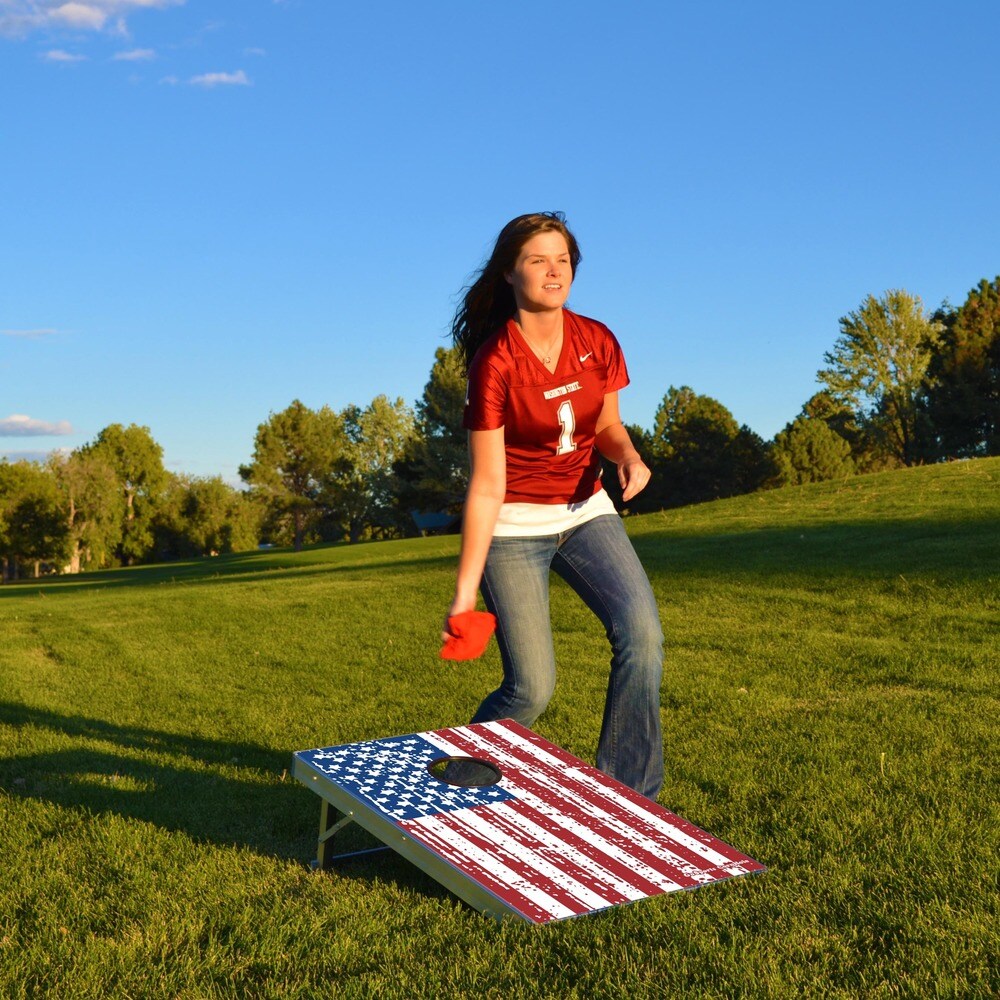 GoSports American Flag Cornhole Bean Bag Toss Game Set