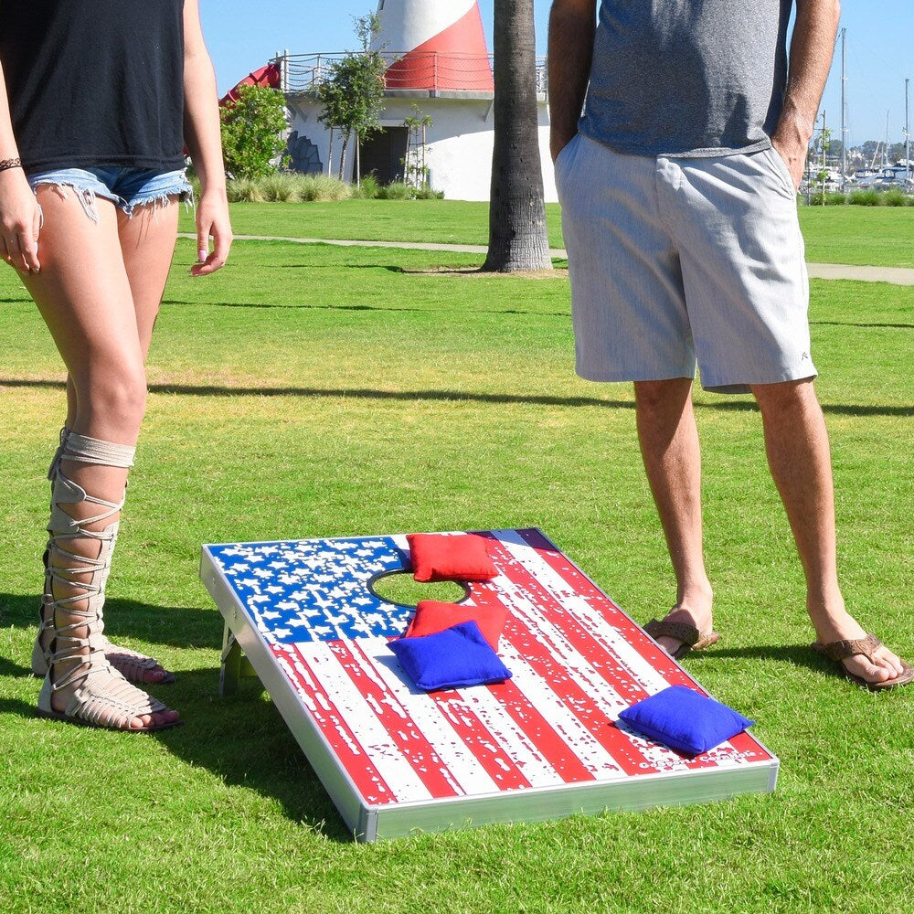 GoSports American Flag Cornhole Bean Bag Toss Game Set
