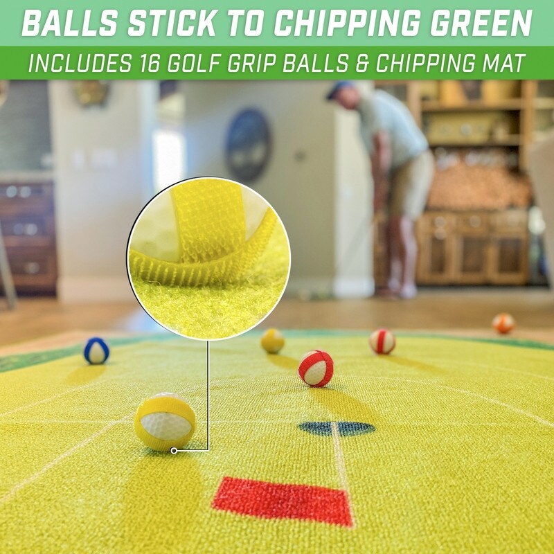 GoSports Chip N’ Stick Golf Game | Includes 1 Chip N’ Stick Game Mat, 16 Grip Golf Balls, and Chipping Mat