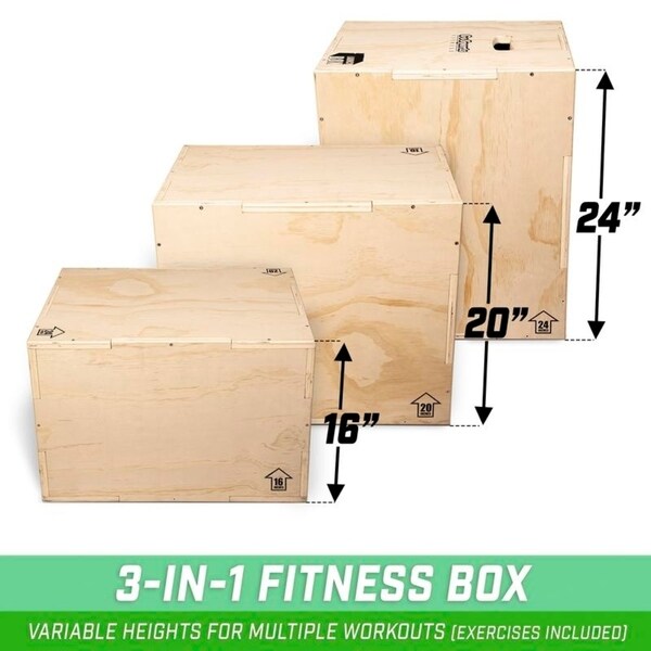 GoSports Fitness Launch Box | 3-in-1 Adjustable Height | Wood Plyo Jump Box for Exercises of All Skill Levels
