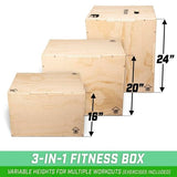 GoSports Fitness Launch Box | 3-in-1 Adjustable Height | Wood Plyo Jump Box for Exercises of All Skill Levels