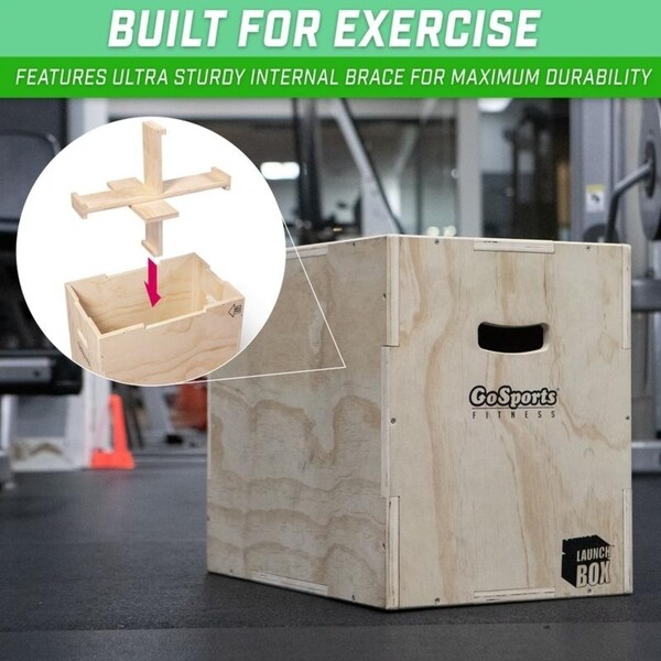 GoSports Fitness Launch Box | 3-in-1 Adjustable Height | Wood Plyo Jump Box for Exercises of All Skill Levels