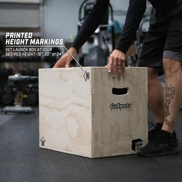 GoSports Fitness Launch Box | 3-in-1 Adjustable Height | Wood Plyo Jump Box for Exercises of All Skill Levels