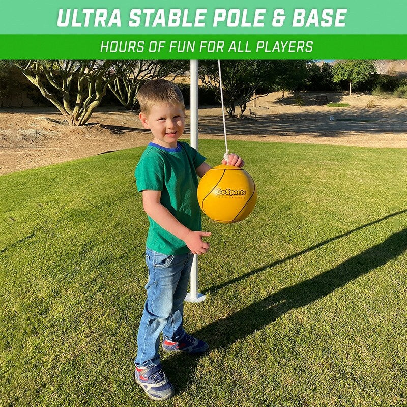 GoSports Tetherball Game Set, Complete Tetherball Setup with Ball, Rope and Pole - Great for Backyard Fun