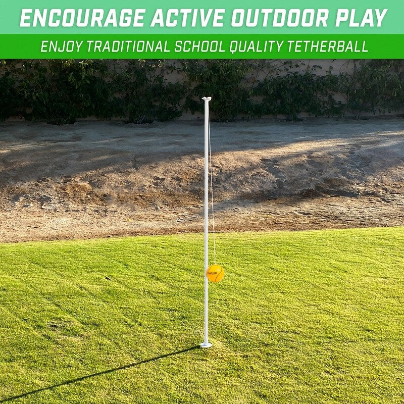 GoSports Tetherball Game Set, Complete Tetherball Setup with Ball, Rope and Pole - Great for Backyard Fun