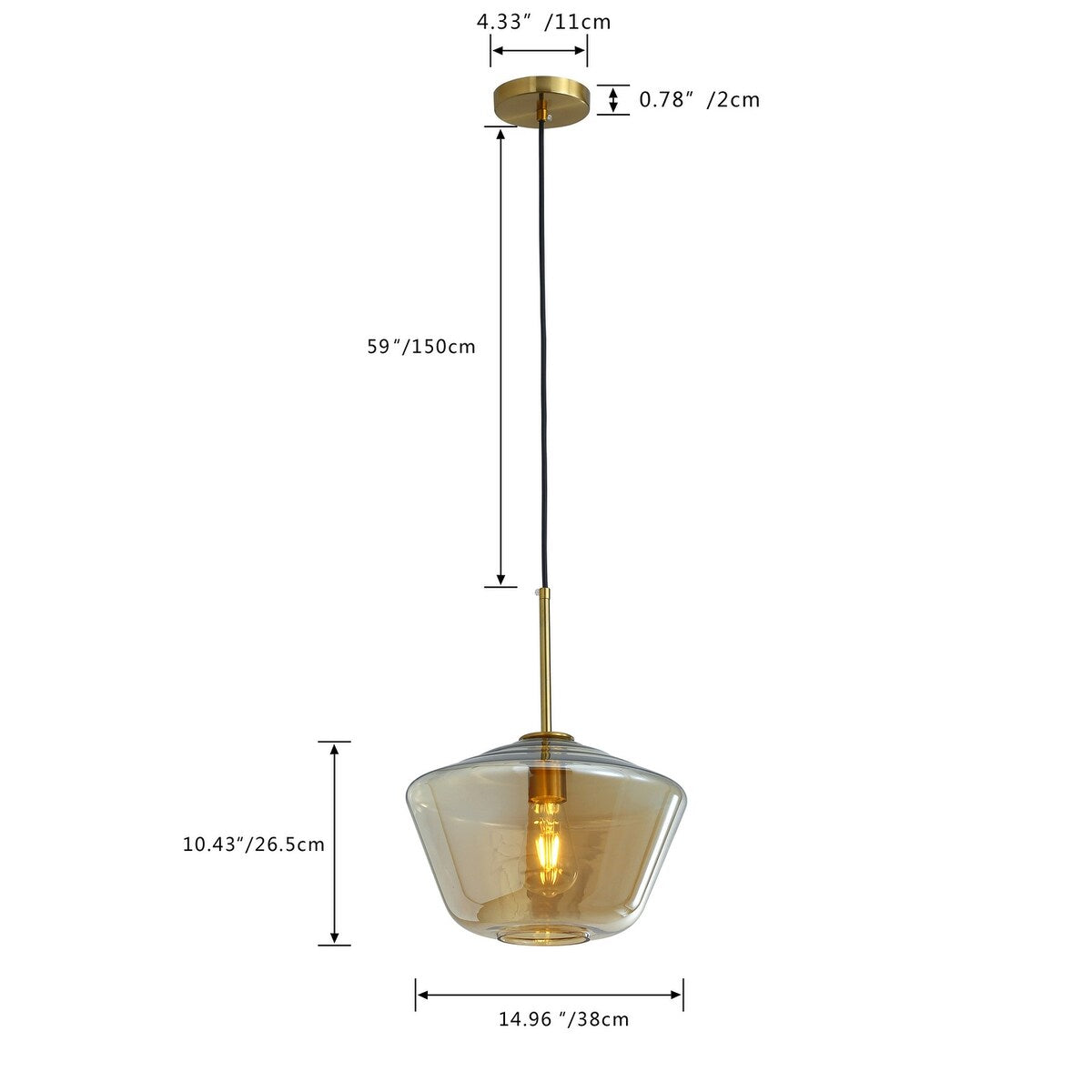 Vintage Gold Finish Adjustable Height Pendant Light with Glass Shade Design