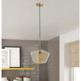 Vintage Gold Finish Adjustable Height Pendant Light with Glass Shade Design