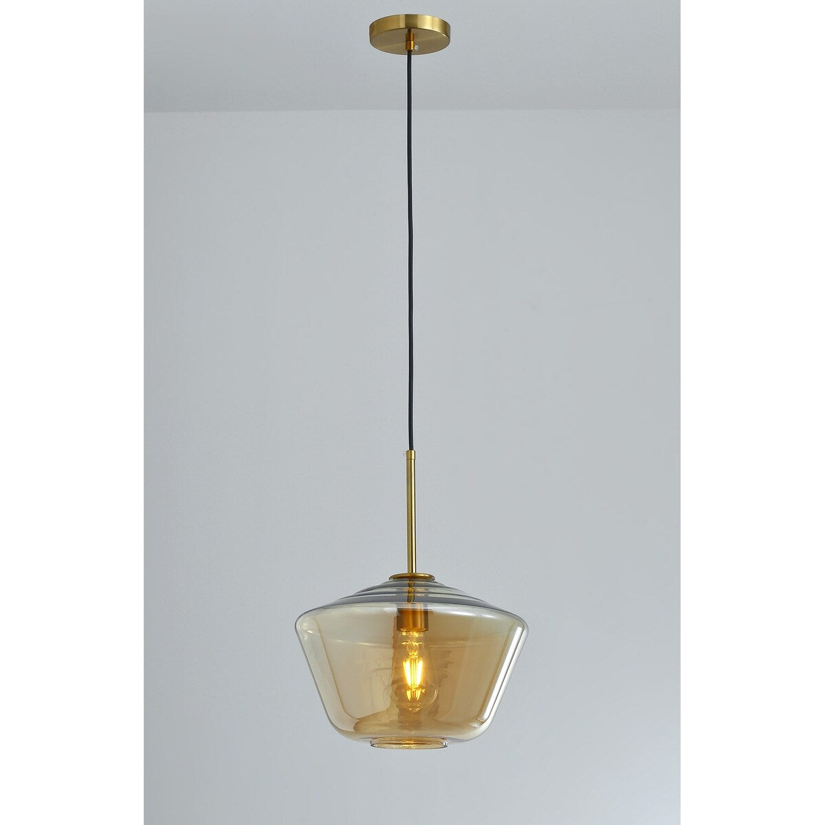 Vintage Gold Finish Adjustable Height Pendant Light with Glass Shade Design
