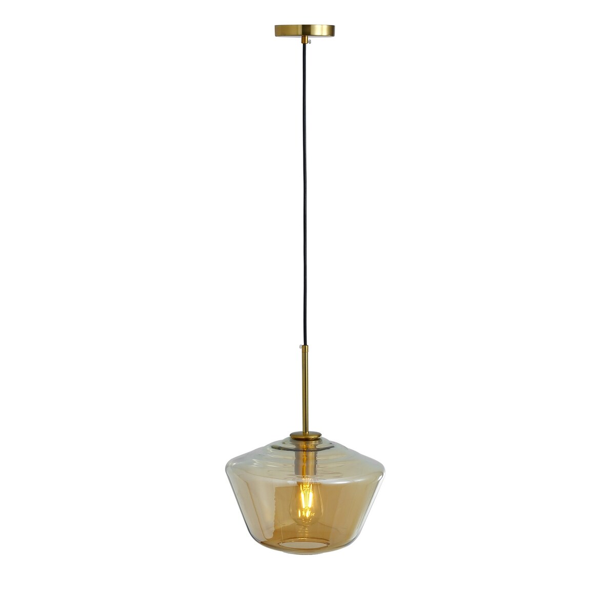 Vintage Gold Finish Adjustable Height Pendant Light with Glass Shade Design
