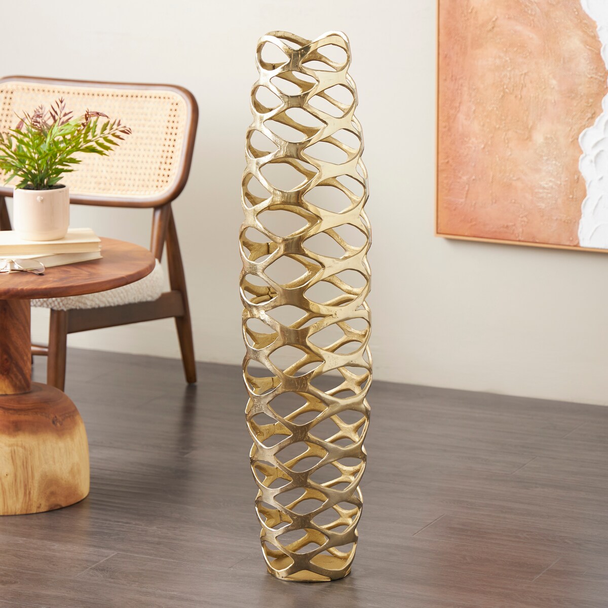 Gold Aluminum Metal Tall Cutout Geometric Decorative Vase