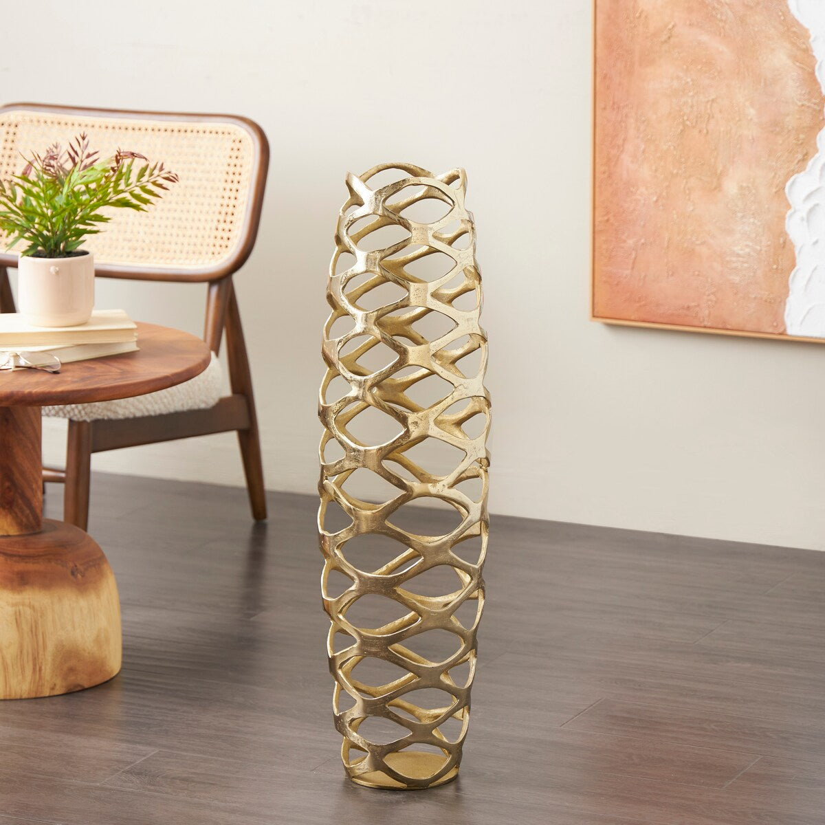 Gold Aluminum Metal Tall Cutout Geometric Decorative Vase
