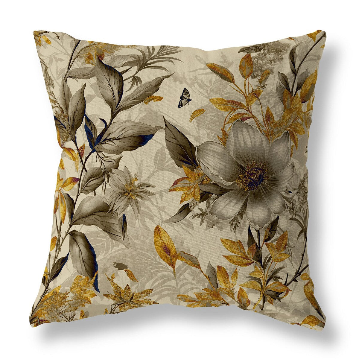 Gold And Vanilla Exquisite Floral Breeze Faux Suede Throw Pillow Zipper