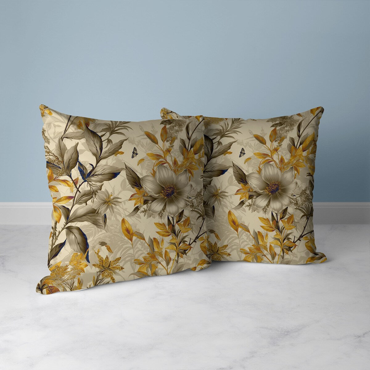 Gold And Vanilla Exquisite Floral Breeze Faux Suede Throw Pillow Zipper