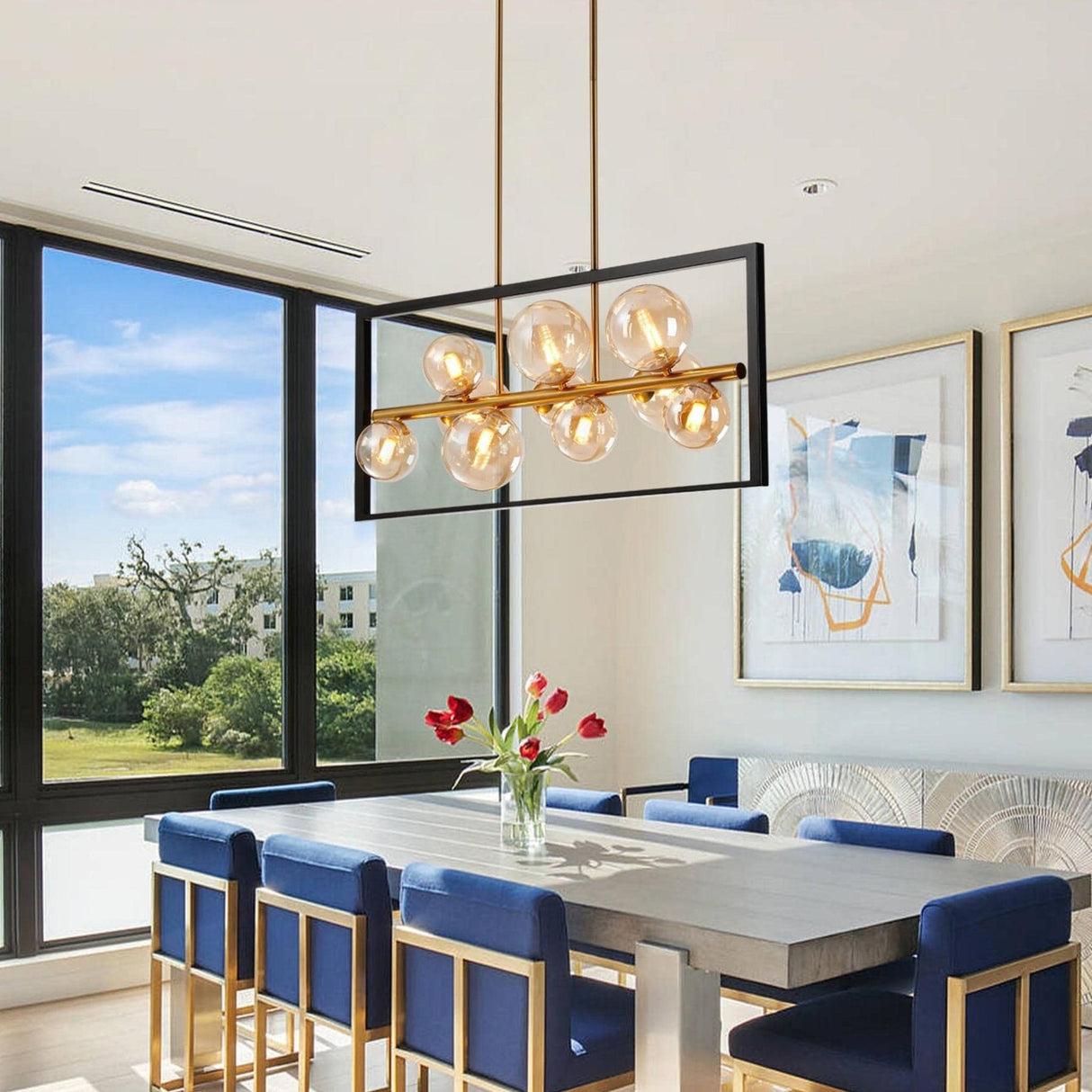 Glasgrow Gold Black Orb Pendant for Kitchen Island Futuristic Scifi Ceiling Light - N/A