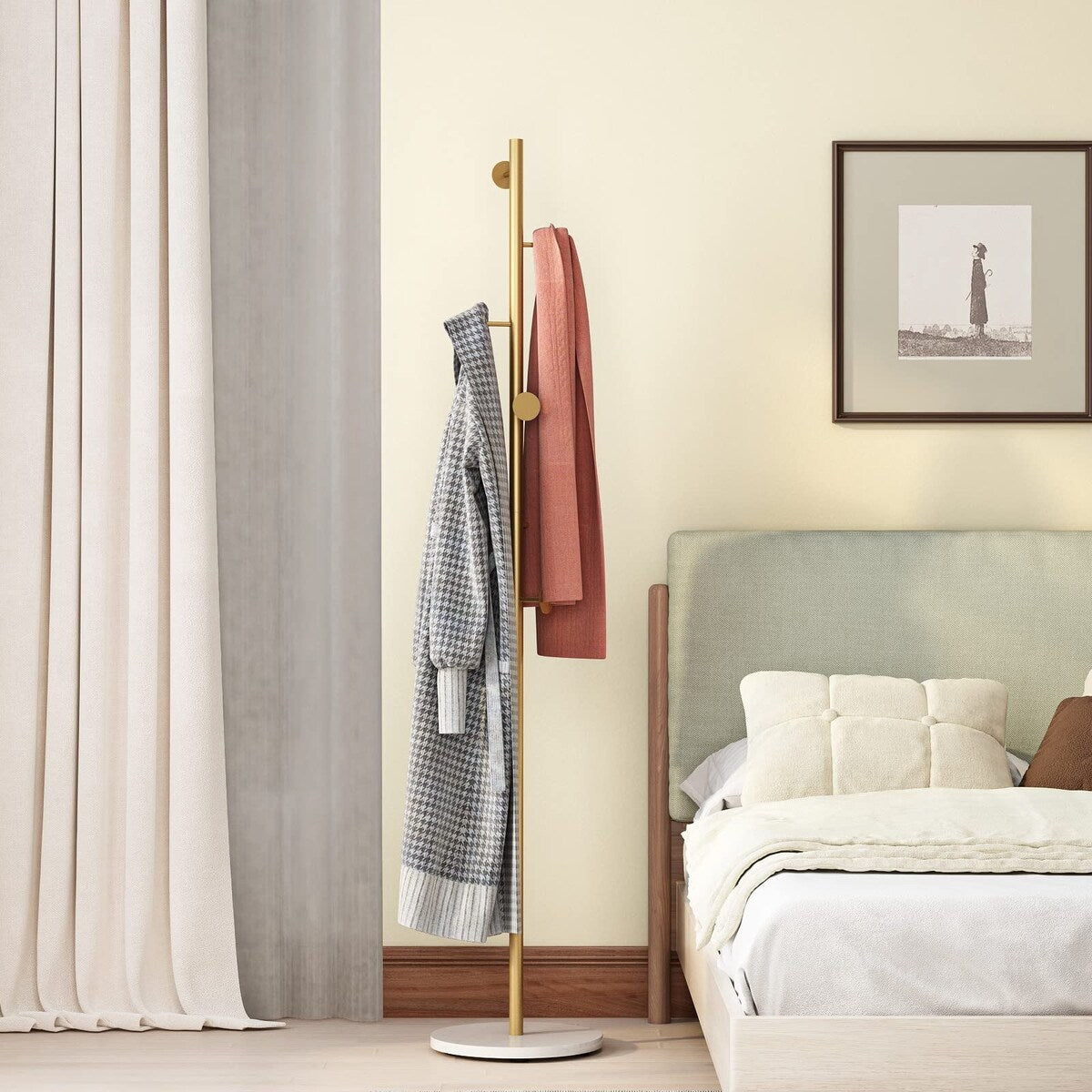 Gold Coat Racks, Metal Coat Rack Freestanding with Hooks, Entryway Coat Rack Stand, Coat Racks with Marble Base