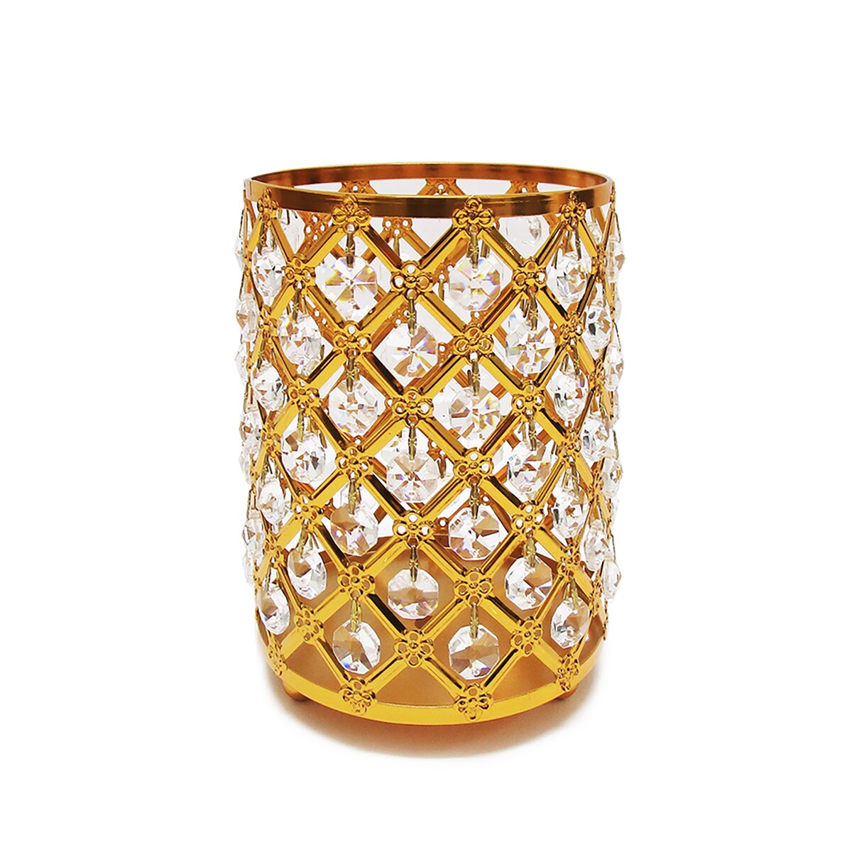 Gold Crystal Bead Lattice Hurricane Candle Holder Centerpiece