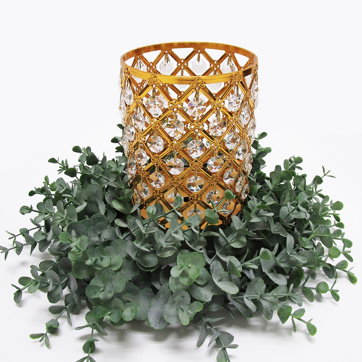 Gold Crystal Bead Lattice Hurricane Candle Holder Centerpiece