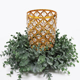 Gold Crystal Bead Lattice Hurricane Candle Holder Centerpiece