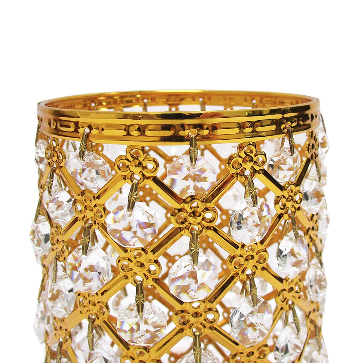 Gold Crystal Bead Lattice Hurricane Candle Holder Centerpiece