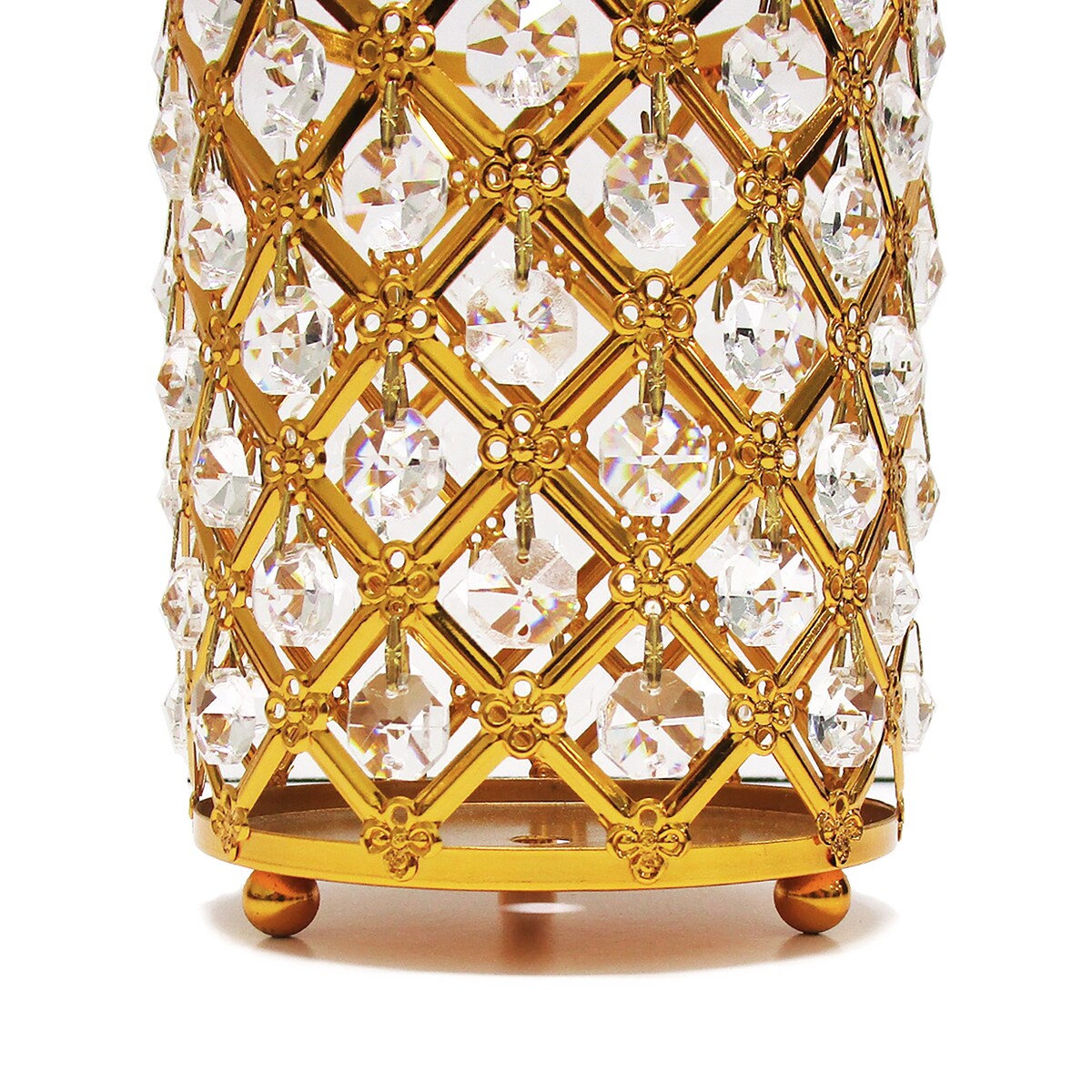 Gold Crystal Bead Lattice Hurricane Candle Holder Centerpiece
