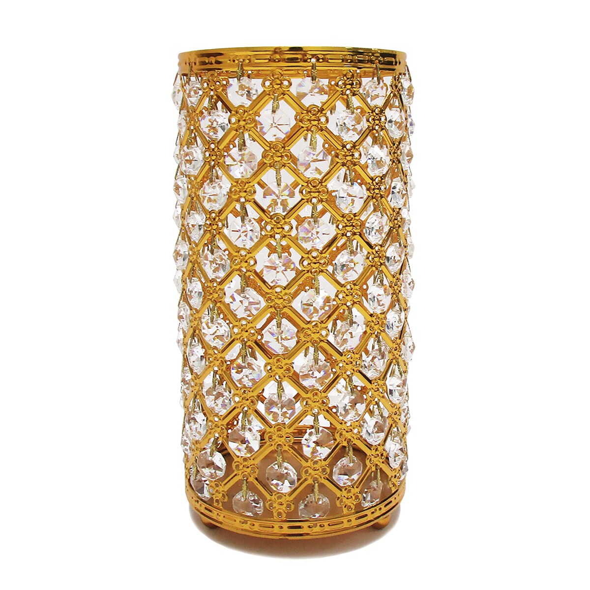 Gold Crystal Bead Lattice Hurricane Candle Holder Centerpiece
