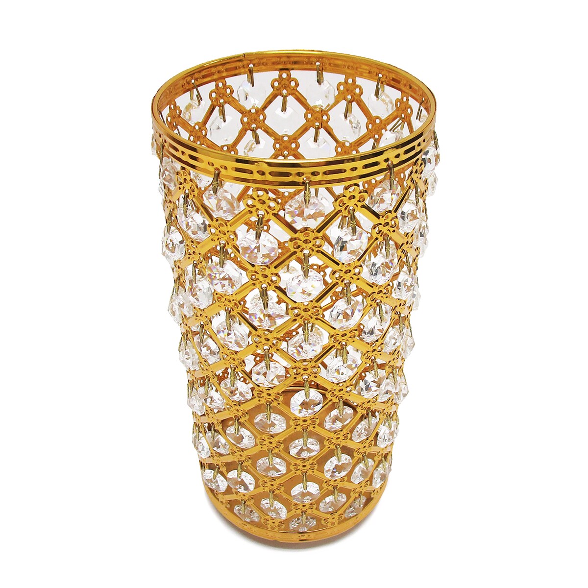 Gold Crystal Bead Lattice Hurricane Candle Holder Centerpiece