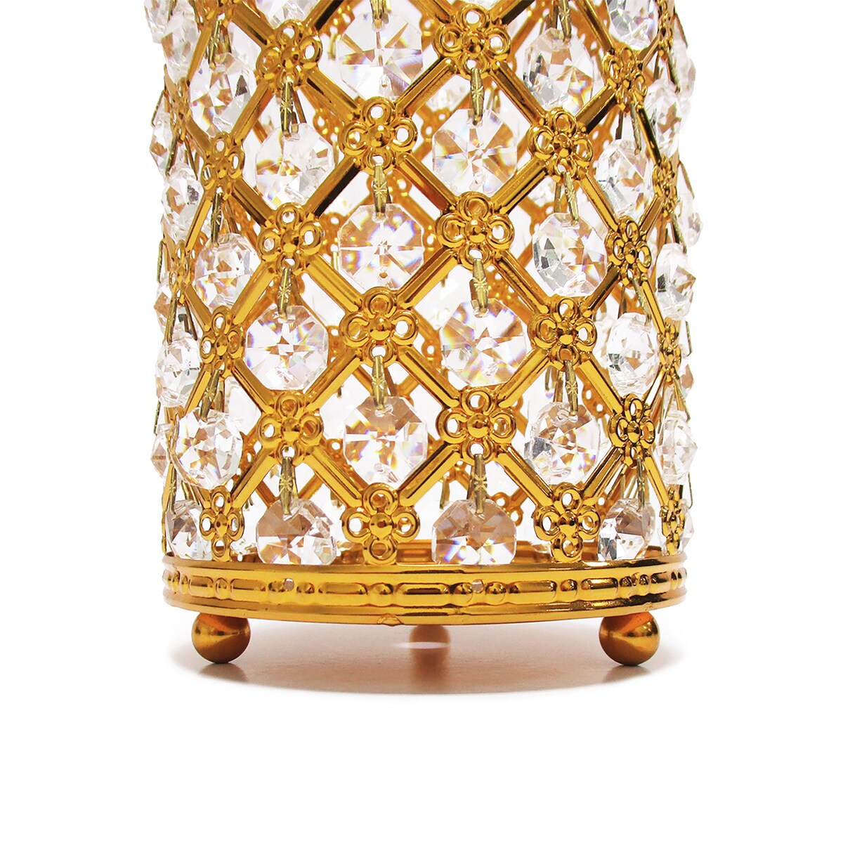 Gold Crystal Bead Lattice Hurricane Candle Holder Centerpiece
