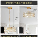 Gold Crystal Chandeliers, Modern Semi Flush Mount Chandelier 4-Ligh Drum Crystal Ceiling Pendant Light Fixture 12"