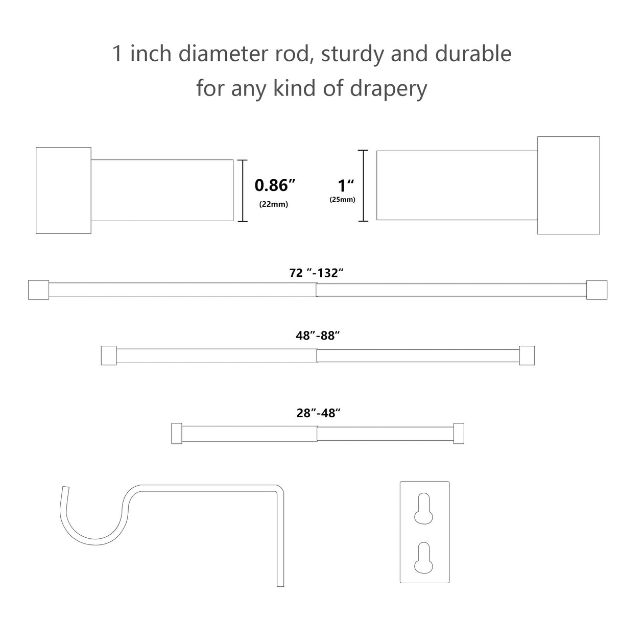 Gold Drapery Window Curtain Rod with End Cap Finials
