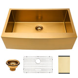 30 in. Gold Farmhouse Apron-Front Stainless Steel Single Bowl Kitchen Sink