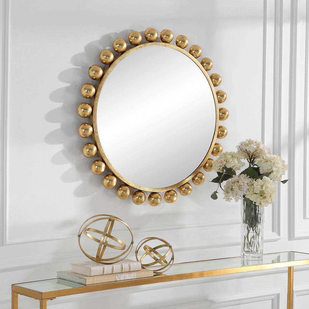 Porch & Den Opulent Gold Metal Round Wall Mirror