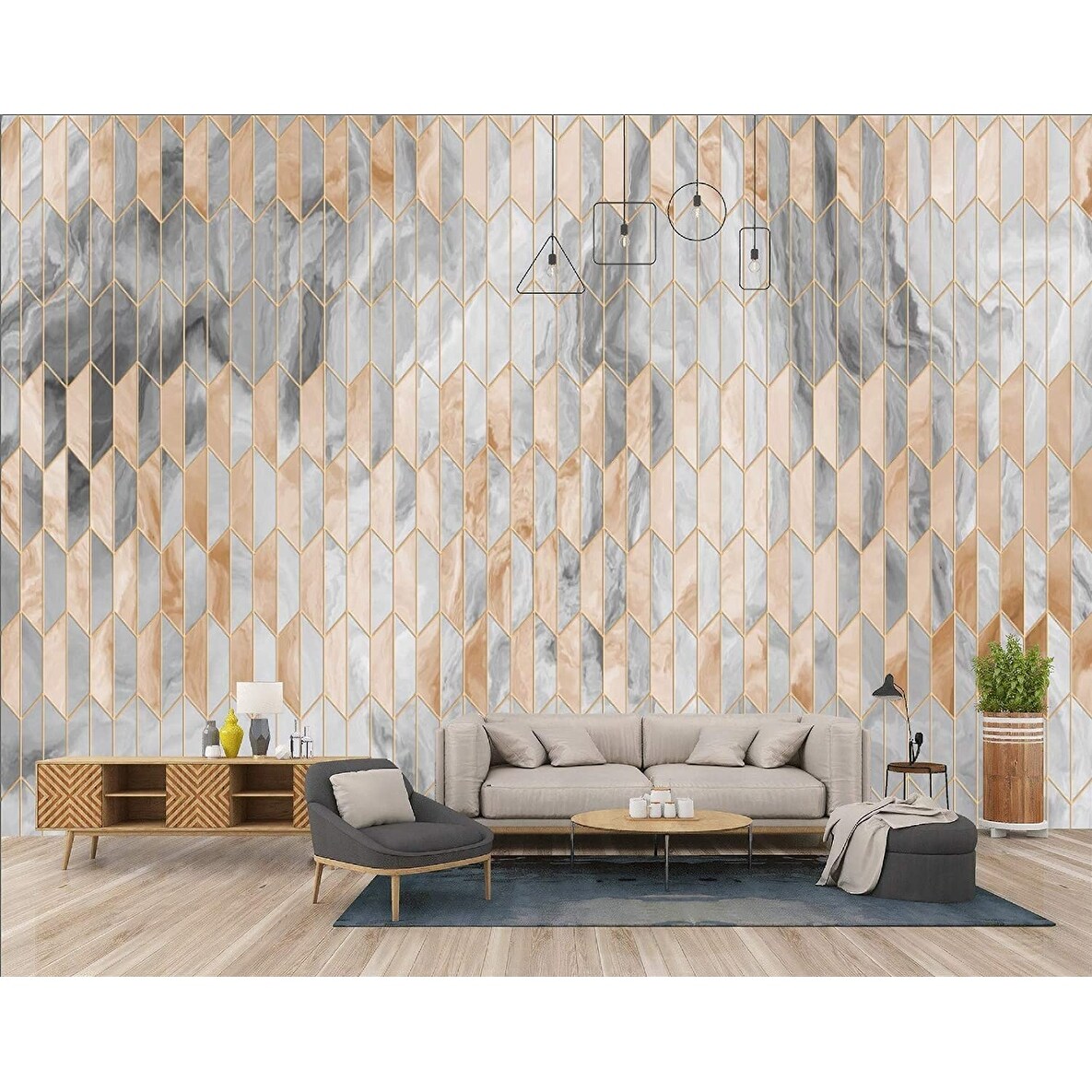GK Wall Design Gold Geometric Pattern Black Marble Modern Removable Wallpaper