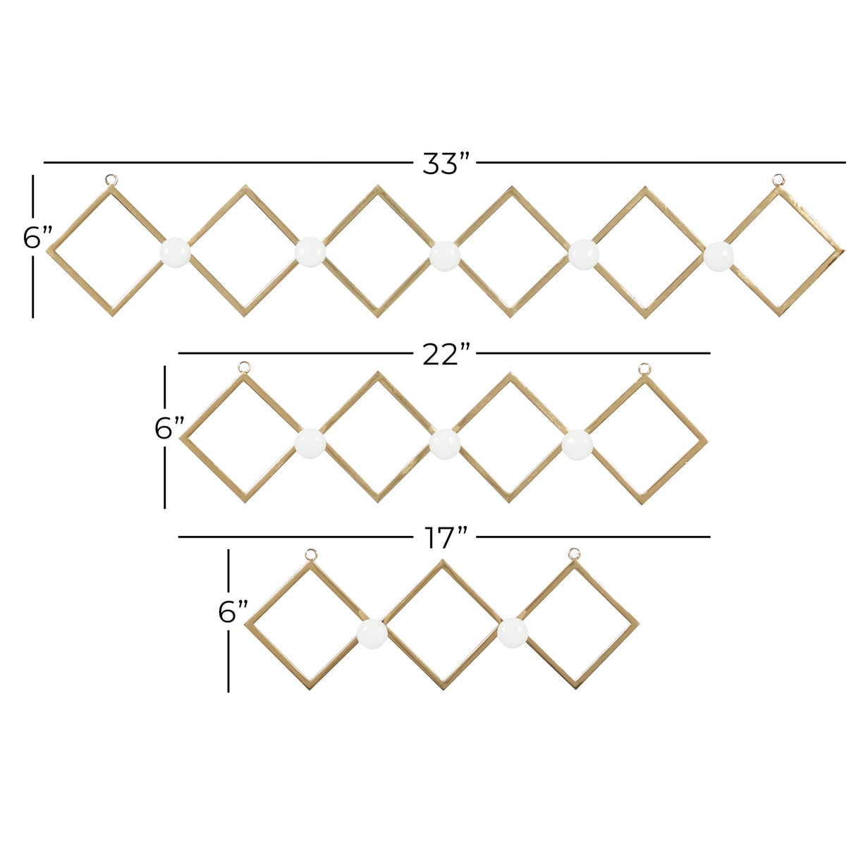 Gold Iron Glam Wall Hook (Set of 3) - 33 x 3 x 6