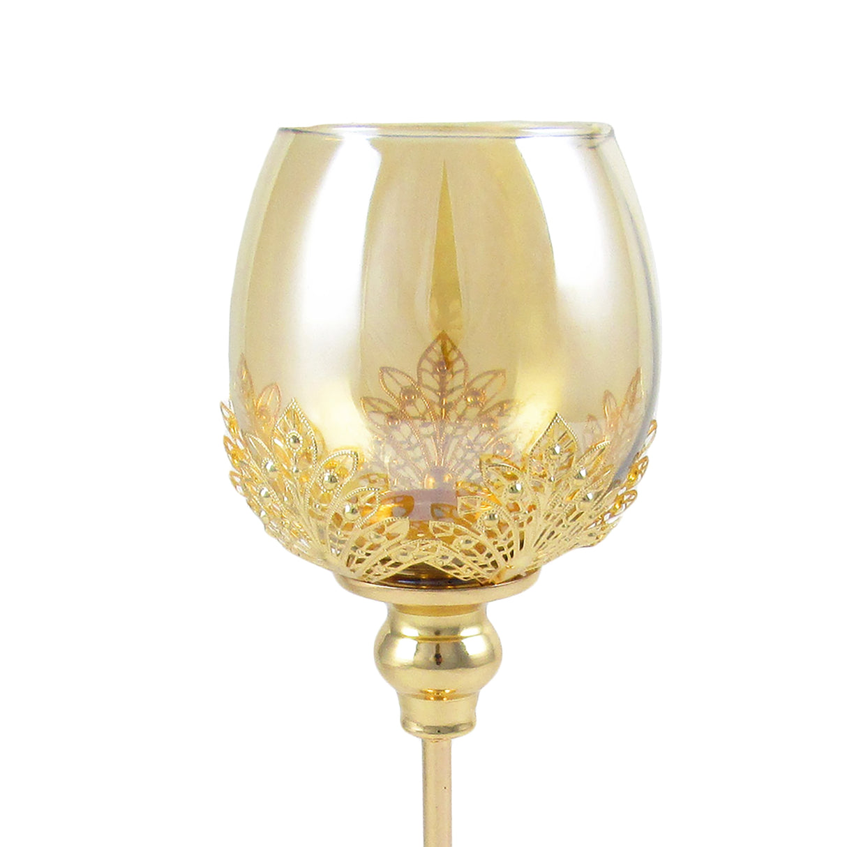 Gold Glass Leaf Goblet Votive Cup Candle Holder Centerpiece