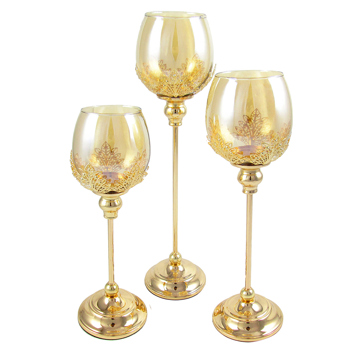 Gold Glass Leaf Goblet Votive Cup Candle Holder Centerpiece
